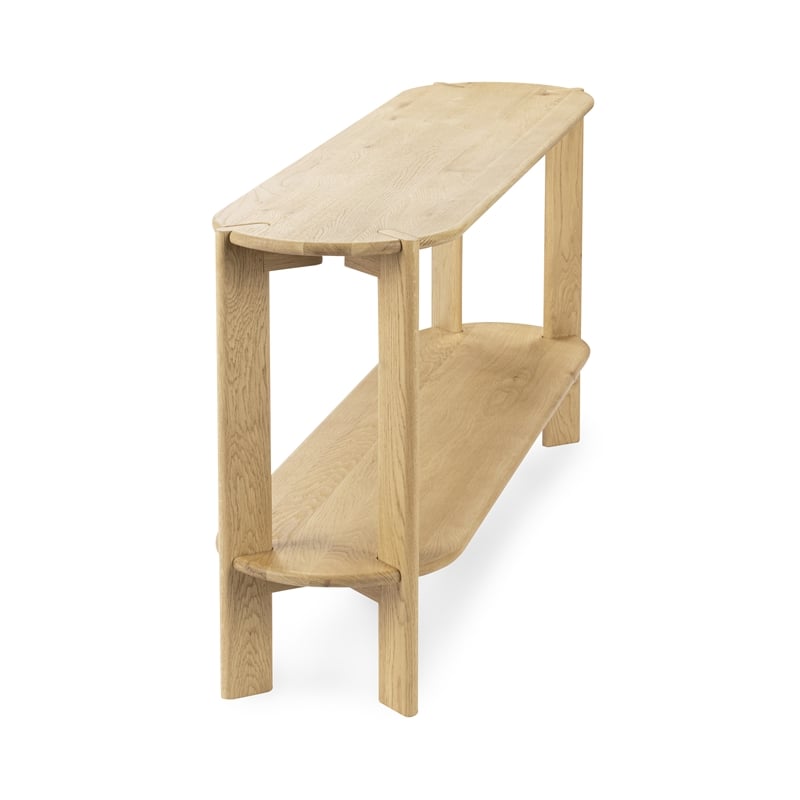 Pemberly Row Transitional Oak Wood Oval Console Table in Natural