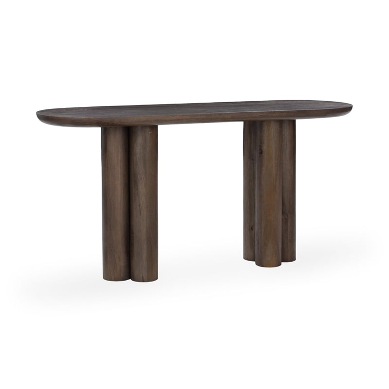 Pemberly Row Transitional Mango Wood Console Table in Brown Finish