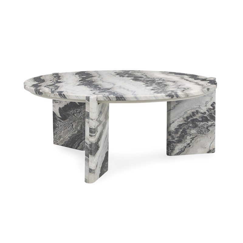 Pemberly Row Transitional Marble Coffee Table in Gray Finish