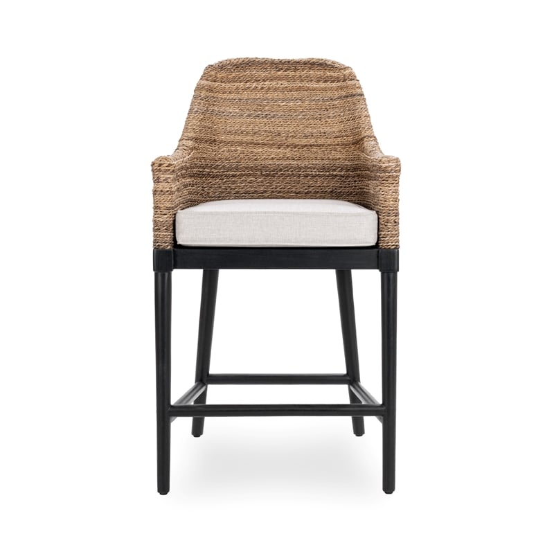 Pemberly Row Transitional Banana Leaf Counter Stool in Beige