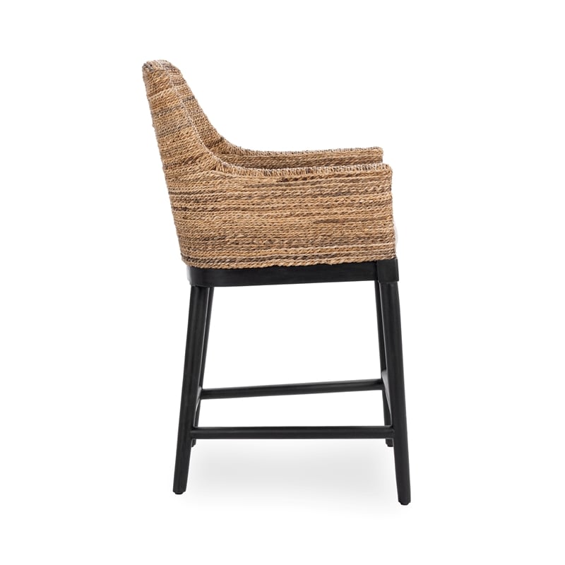 Pemberly Row Transitional Banana Leaf Counter Stool in Beige