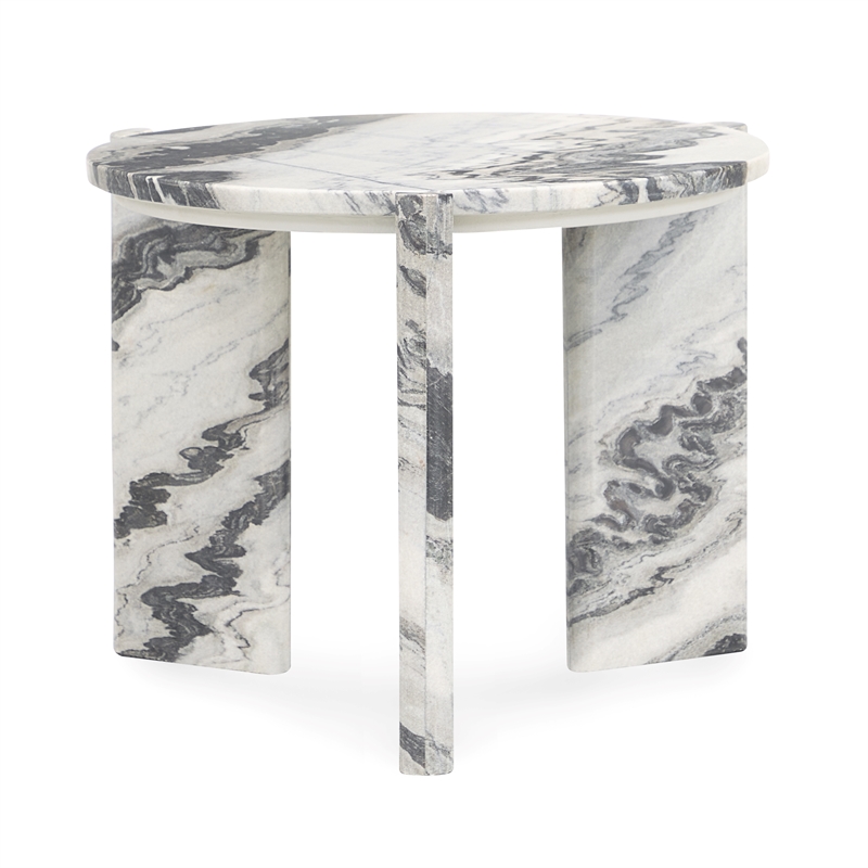 Pemberly Row Modern Transitional Marble End Table in Gray Finish