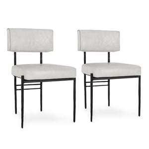 Pemberly Row Set of 2 Leather Upholstered Dining Chair in Off White