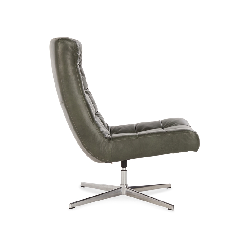 Pemberly Row Forest Green Top-grain Leather Swivel Accent Chair