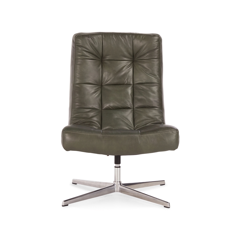 Pemberly Row Forest Green Top-grain Leather Swivel Accent Chair