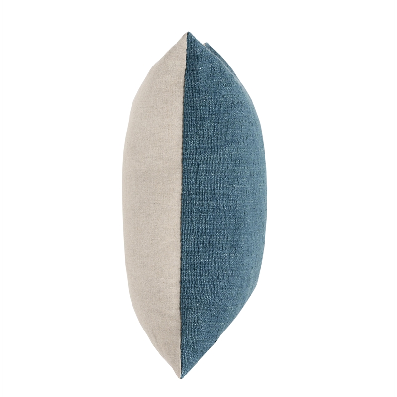 Pemberly Row Woven Textured Linen Blend Throw Pillow in Blue