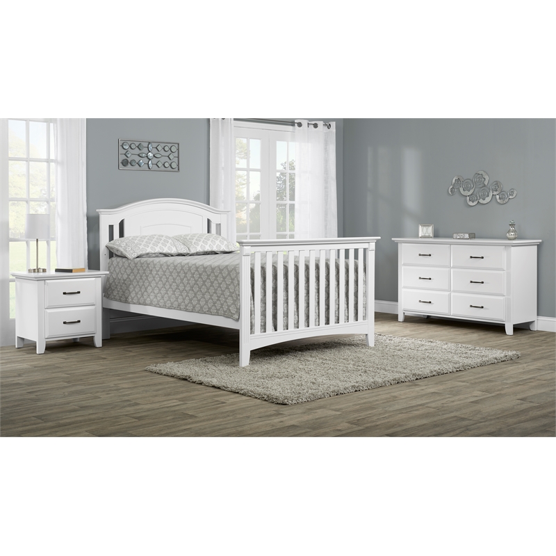 Pemberly Row Modern 7-Piece Full Baby Wood Crib Set in White