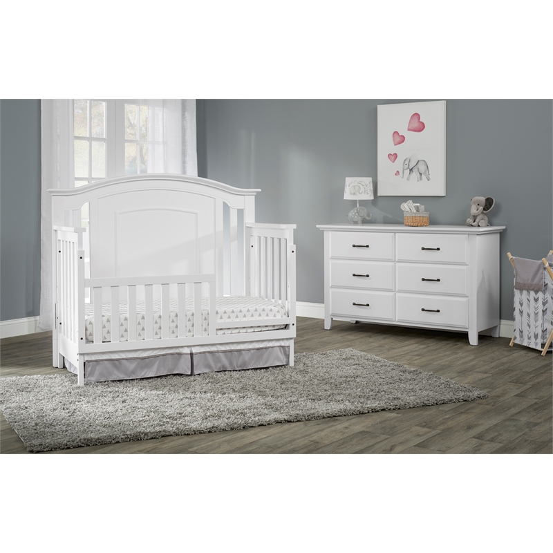 Pemberly Row Modern 7-Piece Full Baby Wood Crib Set in White