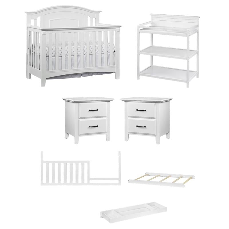 Pemberly Row Modern 7-Piece Full Baby Wood Crib Set in White