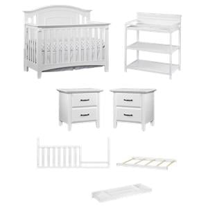Pemberly Row Modern 7-Piece Full Baby Wood Crib Set in White