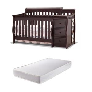 Pemberly Row Set of 2 Contemporary Espresso Crib & Changer & Crib Mattress