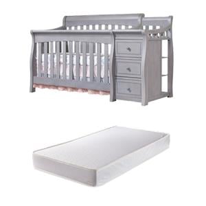 Pemberly Row Set of 2 Contemporary Gray Crib & Changer & Crib Mattress