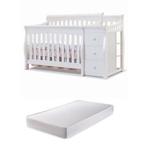 Pemberly Row Set of 2 Contemporary White Crib & Changer & Crib Mattress