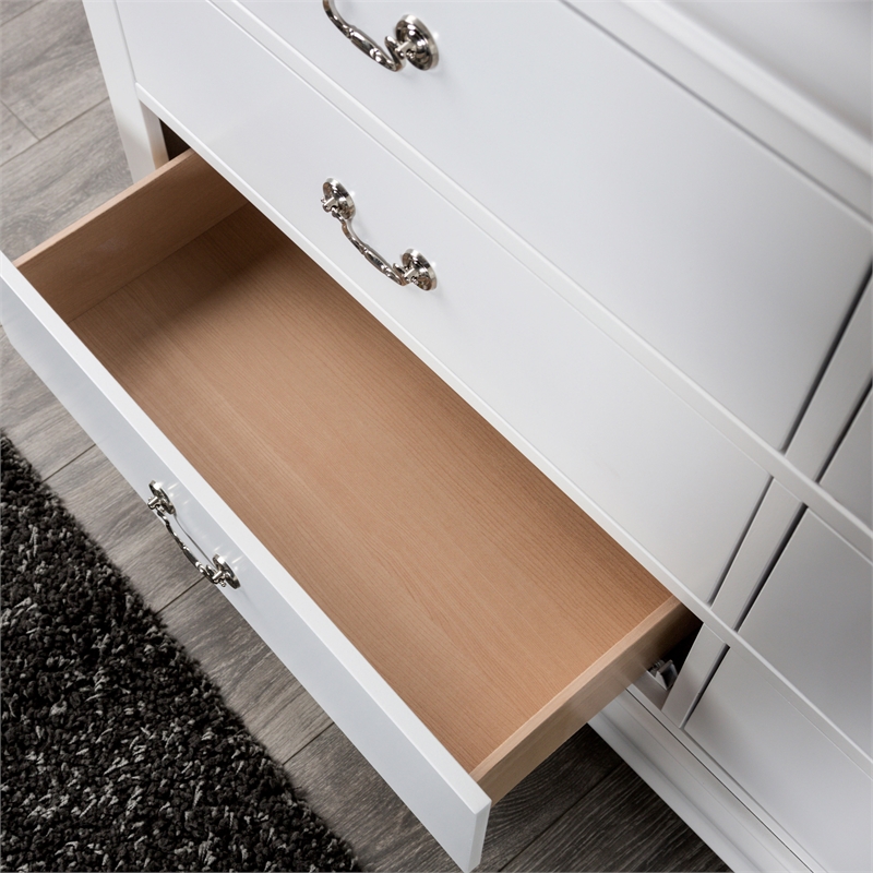 Pemberly Row Set of 4 Wood Panel Queen Bed & Dresser & Nightstands in White