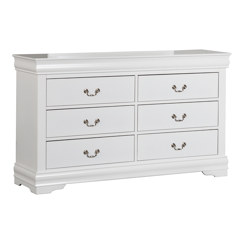 Pemberly Row Set of 4 Wood Panel Queen Bed & Dresser & Nightstands in White