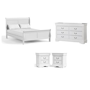 Pemberly Row Set of 4 Wood Panel Queen Bed & Dresser & Nightstands in White