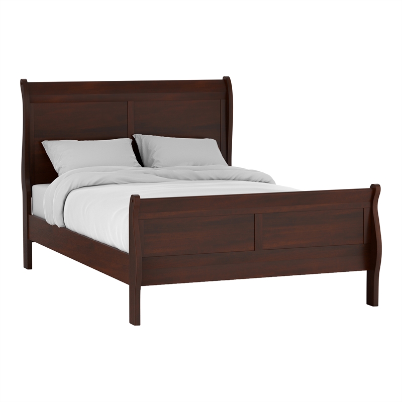 Pemberly Row Set of 4 Wood Panel Queen Bed & Dresser & Nightstands in Cherry