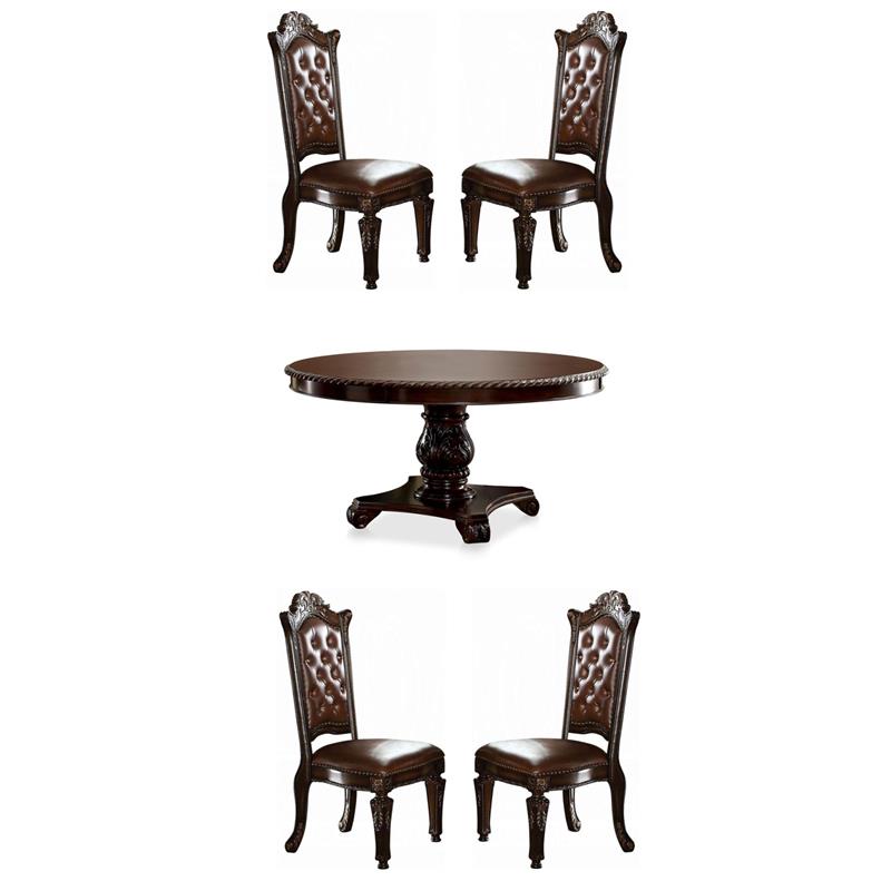 Pemberly Row Set of 5 Pedestal Dining Table & Faux Leather Tufted Side Chairs
