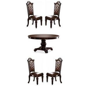 Pemberly Row Set of 5 Pedestal Dining Table & Faux Leather Tufted Side Chairs