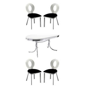 Pemberly Row Set of 5 Oval 60&quot Wood Top Dining Table & Stainless Steel Chairs