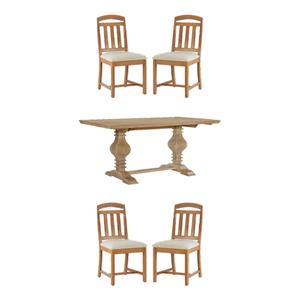 Pemberly Row Set of 5 Wood Double Pedestal Dining Table & Slat Back Side Chairs