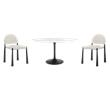 Pemberly Row Set of 3 Oval Marble and Metal Dining Table & Chairs in Black/White