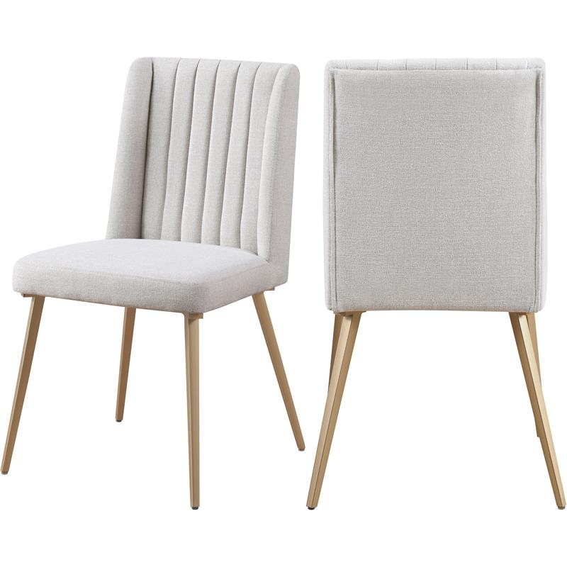Pemberly Row Set of 3 Faux Marble Top Dining Table & Cream Linen Chairs in White