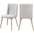 Pemberly Row Set of 3 Faux Marble Top Dining Table & Cream Linen Chairs in White
