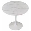 Pemberly Row Set of 3 Faux Marble Top Dining Table & Cream Linen Chairs in White