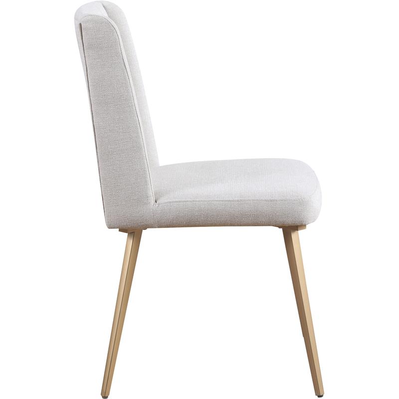 Pemberly Row Set of 3 Faux Marble Top Dining Table & Cream Linen Chairs in White