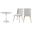 Pemberly Row Set of 3 Faux Marble Top Dining Table & Cream Linen Chairs in White