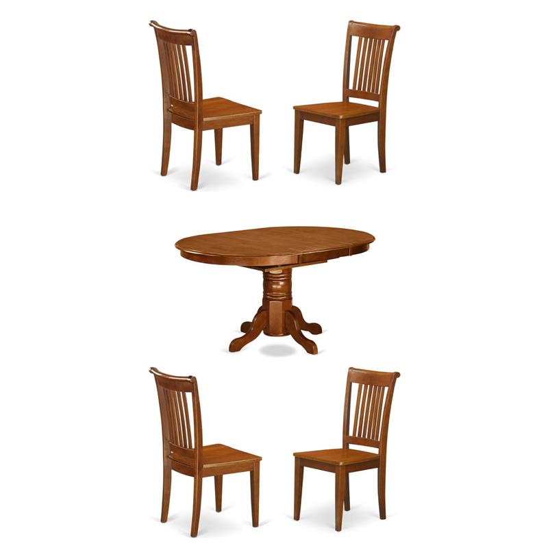 Pemberly Row Set of 5 Oval Wood Butterfly Leaf Dining Table & Chairs in Brown