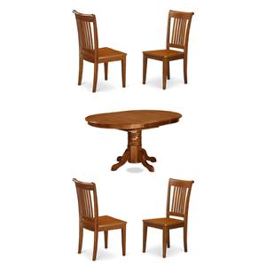 Pemberly Row Set of 5 Oval Wood Butterfly Leaf Dining Table & Chairs in Brown