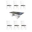 Pemberly Row Set of 7 Wood Trestle Table & Ladderback Chairs in White/Dark Brown