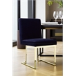 Pemberly Row Set of 3 Polished Steel Dining Table & Side Chairs in Navy/Gold