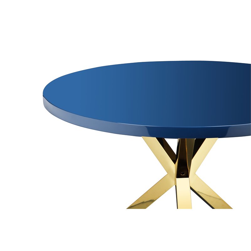 Pemberly Row Set of 3 Polished Steel Dining Table & Side Chairs in Navy/Gold