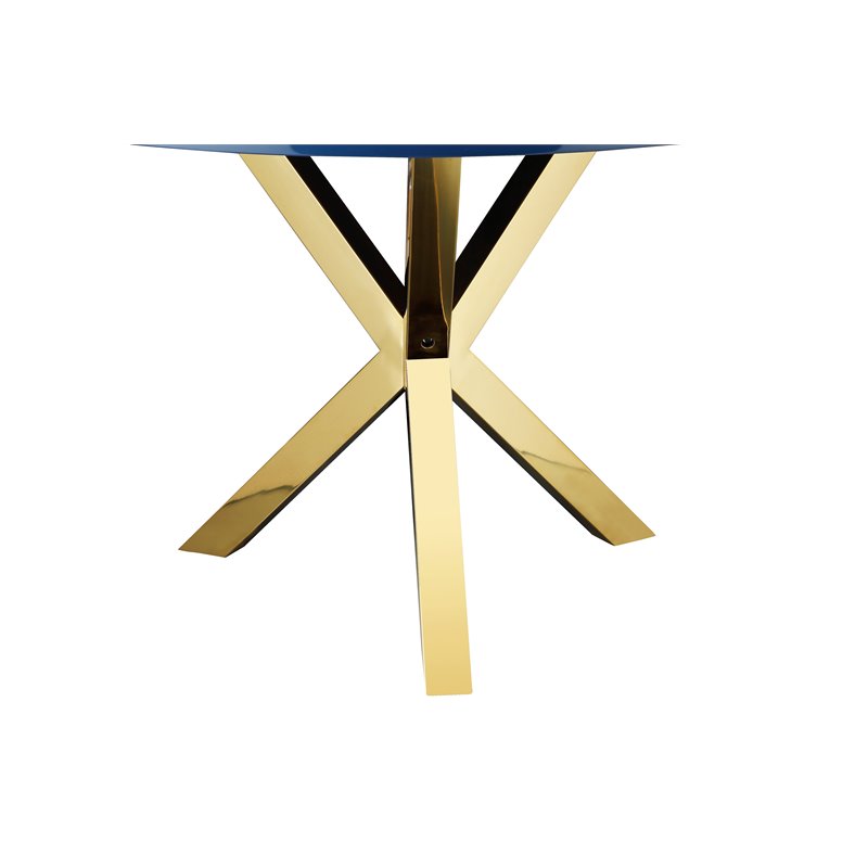 Pemberly Row Set of 3 Polished Steel Dining Table & Side Chairs in Navy/Gold