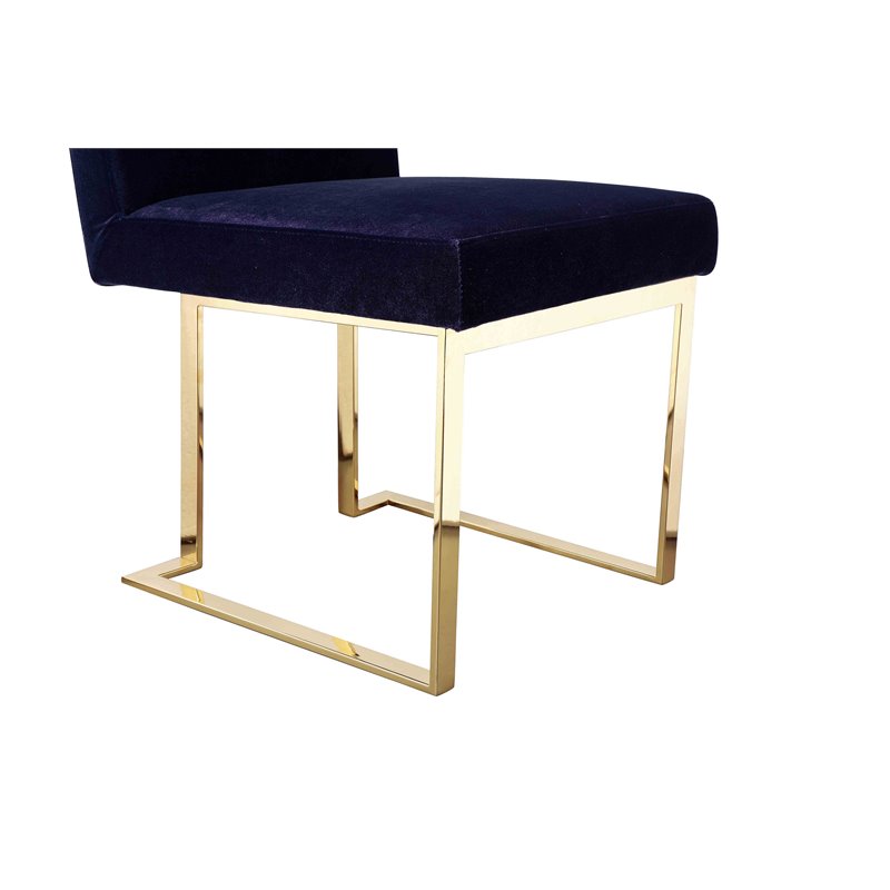 Pemberly Row Set of 3 Polished Steel Dining Table & Side Chairs in Navy/Gold
