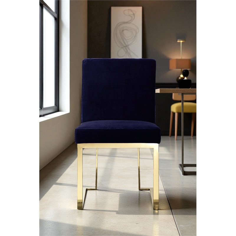 Pemberly Row Set of 3 Polished Steel Dining Table & Side Chairs in Navy/Gold