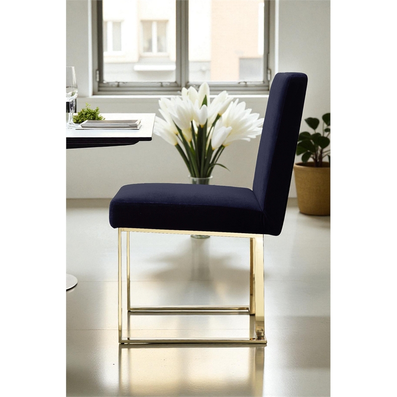 Pemberly Row Set of 3 Polished Steel Dining Table & Side Chairs in Navy/Gold