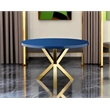 Pemberly Row Set of 3 Polished Steel Dining Table & Side Chairs in Navy/Gold