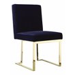 Pemberly Row Set of 3 Polished Steel Dining Table & Side Chairs in Navy/Gold
