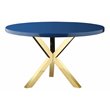 Pemberly Row Set of 3 Polished Steel Dining Table & Side Chairs in Navy/Gold