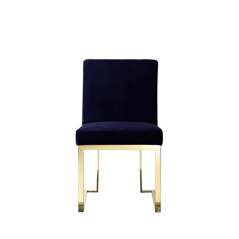 Pemberly Row Set of 3 Polished Steel Dining Table & Side Chairs in Navy/Gold