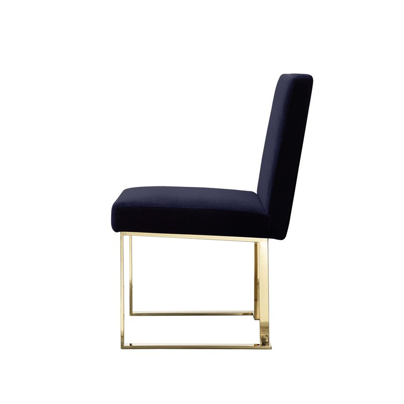 Pemberly Row Set of 3 Polished Steel Dining Table & Side Chairs in Navy/Gold