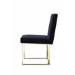 Pemberly Row Set of 3 Polished Steel Dining Table & Side Chairs in Navy/Gold