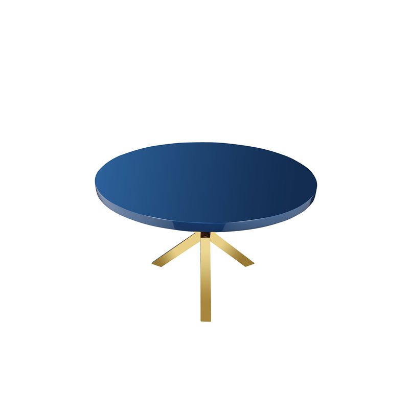 Pemberly Row Set of 3 Polished Steel Dining Table & Side Chairs in Navy/Gold