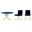 Pemberly Row Set of 3 Polished Steel Dining Table & Side Chairs in Navy/Gold