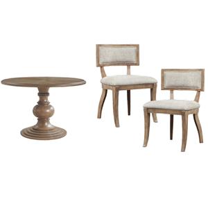 Pemberly Row Set of 3 Round Farmhouse Wood Pedestal Dining Table & Dining Chairs