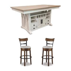 Pemberly Row Set of 3 Swivel Barstools & 72&quot Wood Island Extendable Dining Table